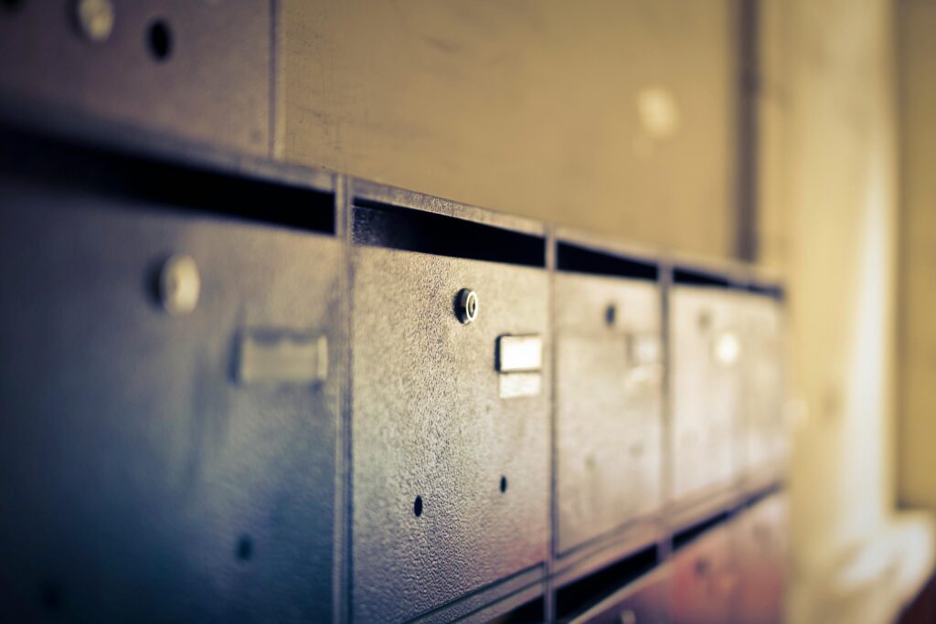 A row of filing cabinets locked